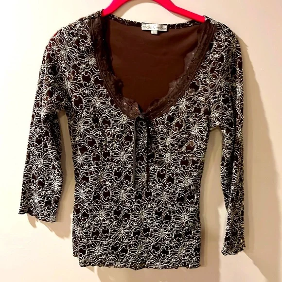 Moa Moa Tops Moa Moa Juniors Size Large Brown Lined Vneck Top